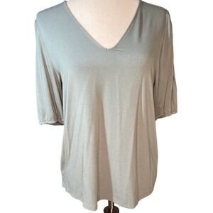 Women's Loft Factory Top, V-Neck, 3 Quarter Sleeves, Khaki, Medium